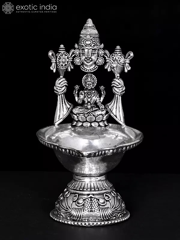 5" Small Brass Beautiful Diya of Tirupatibalaji and Goddess Lakshmi