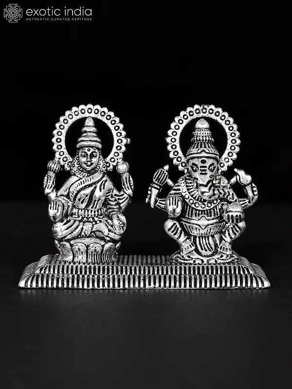 2" Small Brass Beautiful Statue of Lakshmi and Ganesha