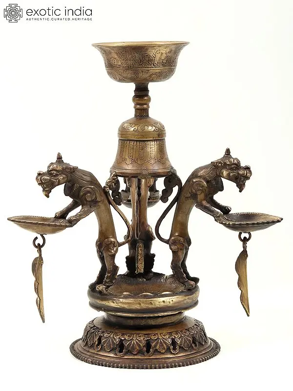 12" Nepali Temple Lion Lamp