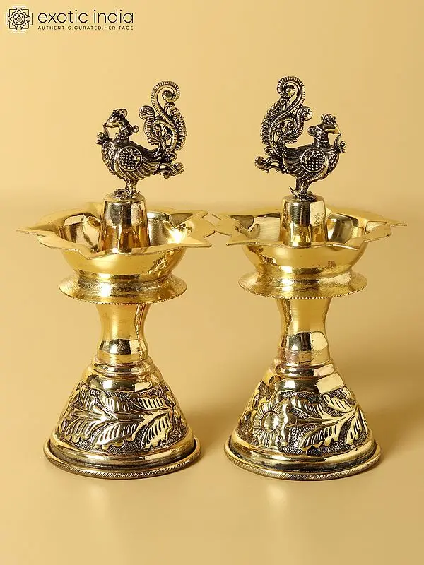 5" Fine Quality Peacock Oil Lamp (Pair)