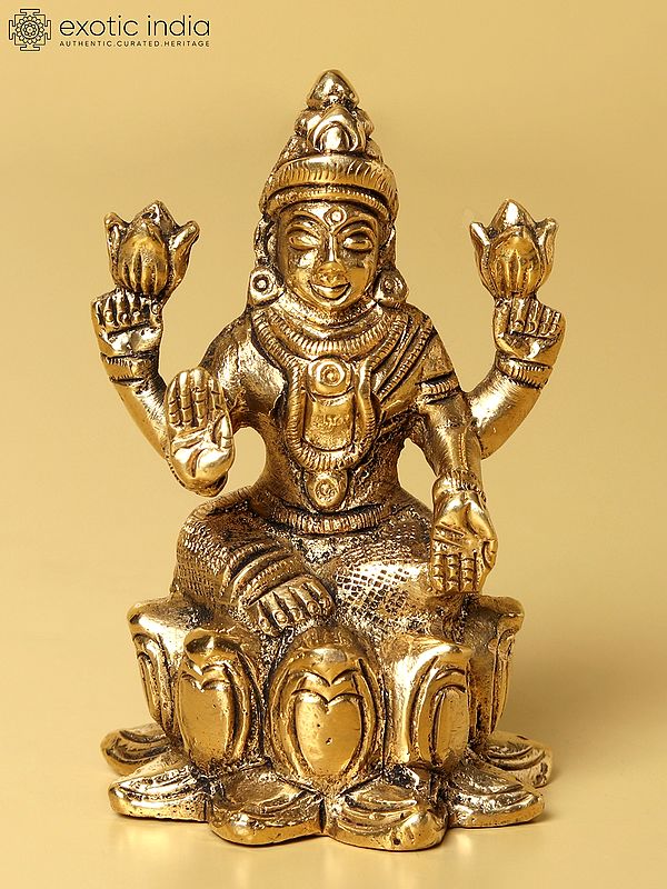 2" Small Brass Seated Goddess Lakshmi Sculpture