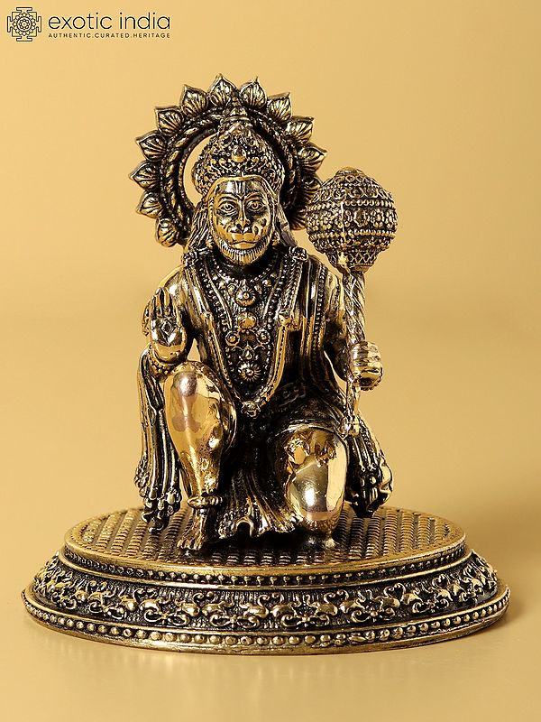 Small Fine Quality Sitting Lord Hanuman Idol in Blessing Gesture | Brass Statue