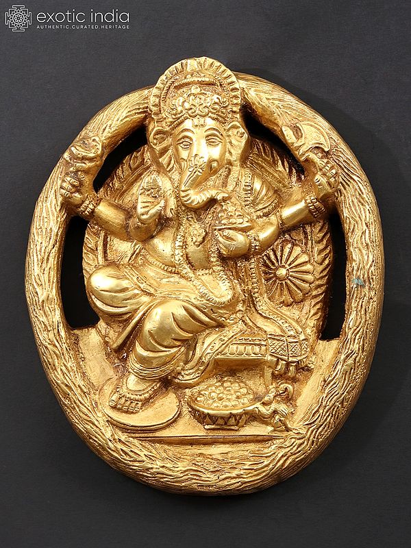 6" Small Wall Hanging Blessing Ganesha in Brass