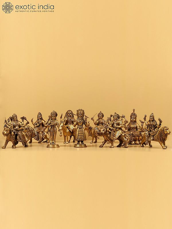 9" Set of Navadurga Statues in Brass