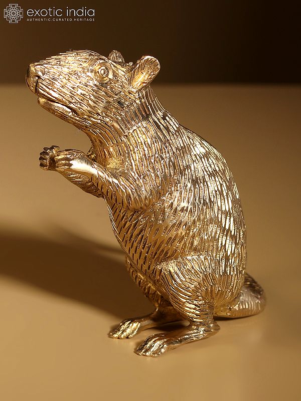 4" Small Ganesha's Rat Brass Figurine