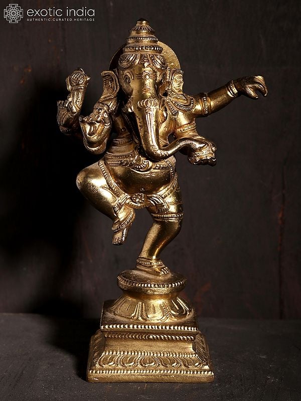 6" Four Hands Dancing Lord Ganesha | Hoysala Art | Bronze Statue