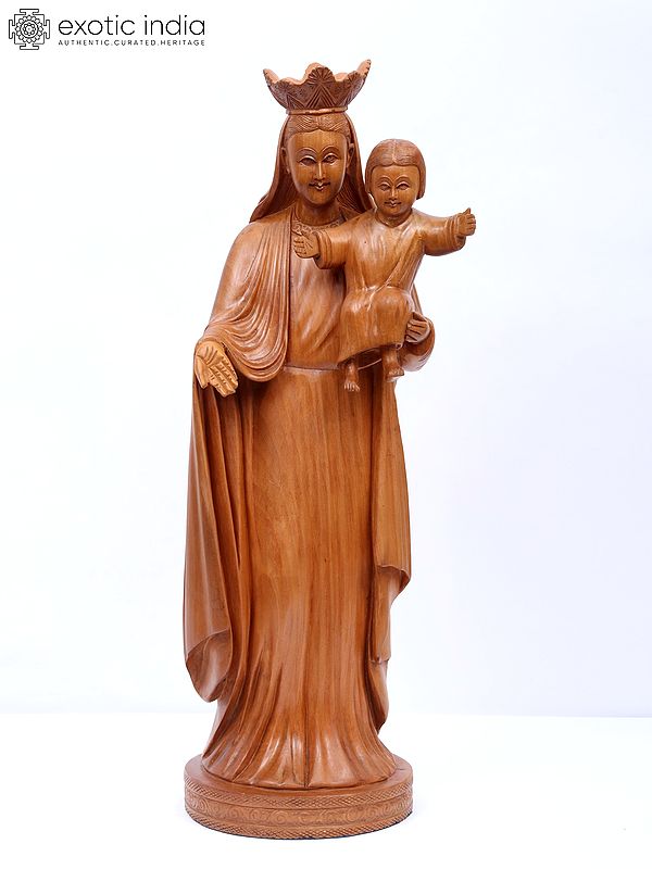 18" Mother Mary with Baby Jesus | Wood Statue