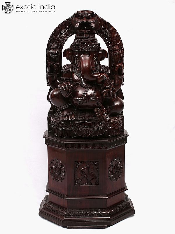 42" Large Chaturbhuj Ganesha Seated on High Pedestal