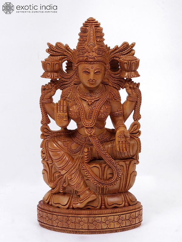 9" Beautiful Wood Idol Of Goddess Lakshmi