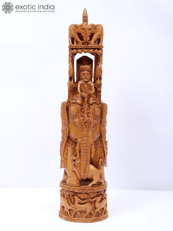 15" Wood Ambari Elephant Ride With Beautiful Carving