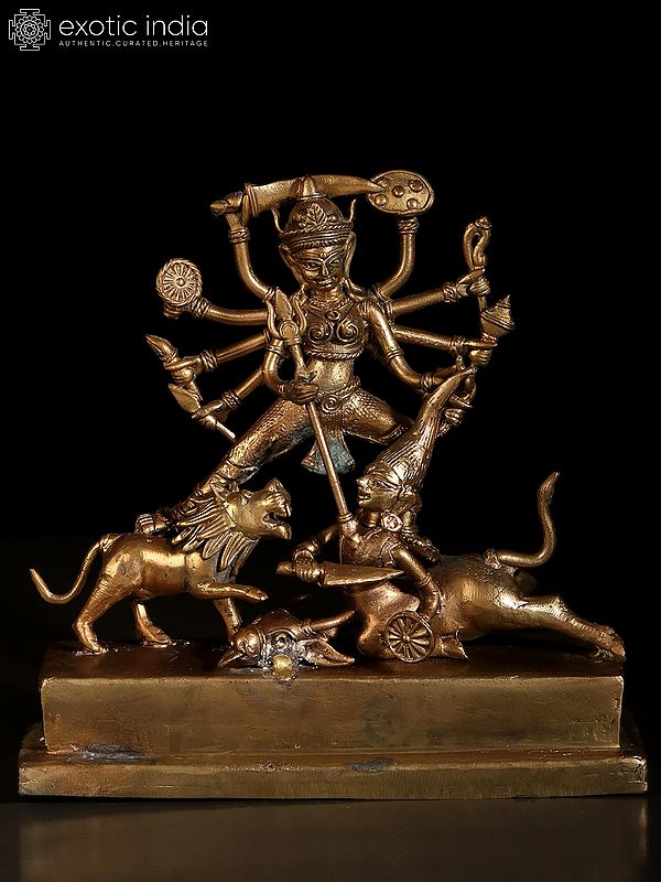 8" Mahishasura-Mardini (Goddess Durga) Idol | Dhokra Art Brass Statue