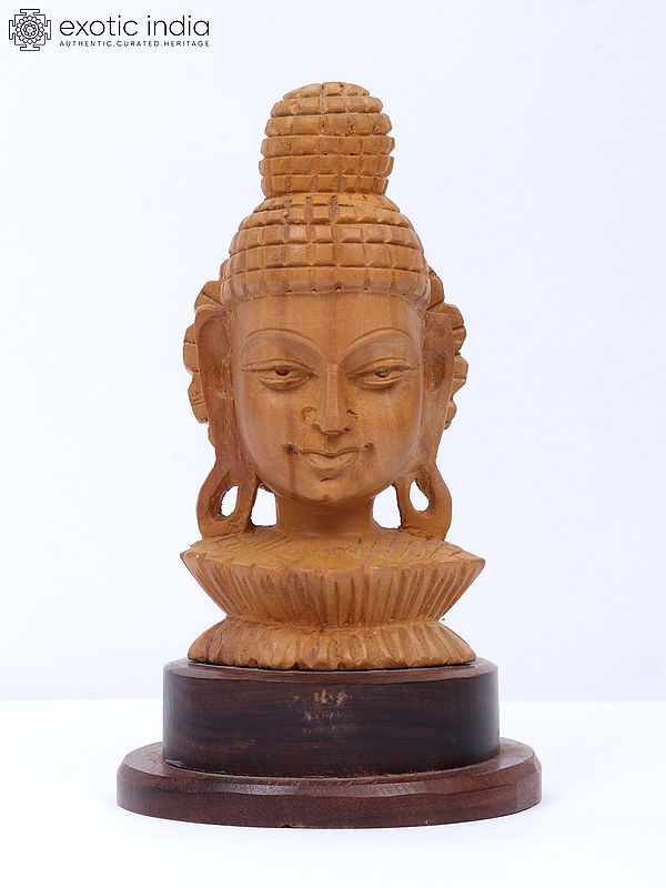 5" Beautiful Wood Statue Of Buddha Head