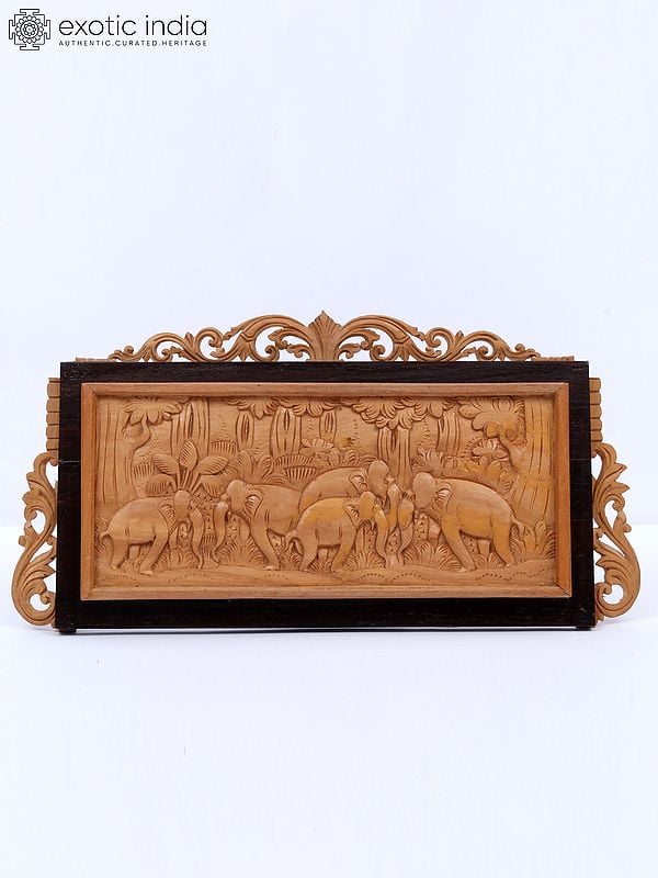 12" Beautiful Wood Frame Of Elephants In Jungle