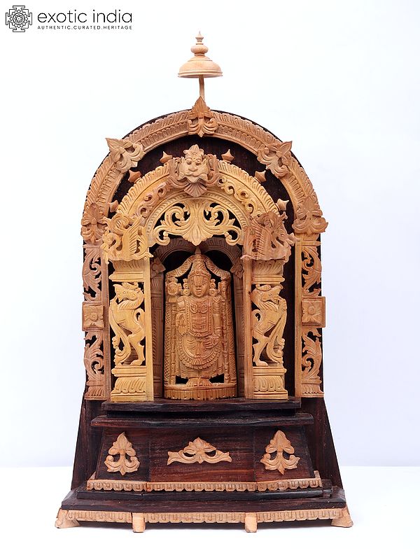 16" Wood Statue Of Tirupati Balaji With Hand Carving