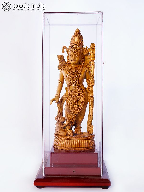9" Bhagawan Shri Ram with Bhakta Hanuman | Sandalwood Carved Statue
