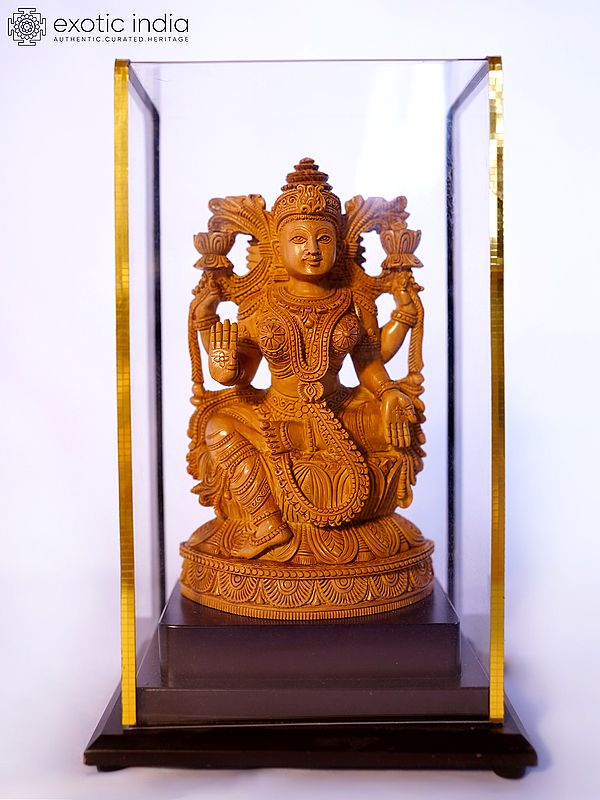 9" Devi Lakshmi Seated on Lotus | Sandalwood Carved Statue