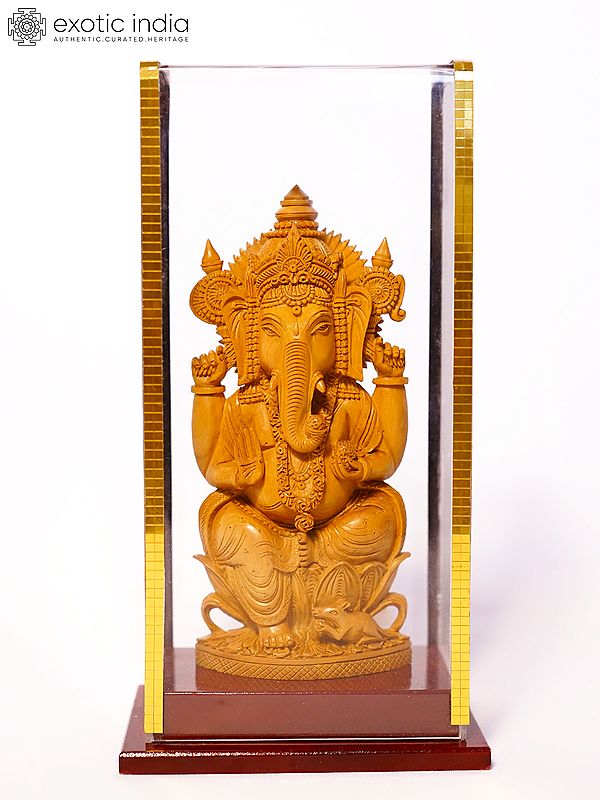 6" Bhagawan Ganapati Seated on Lotus | Sandalwood Carved Statue
