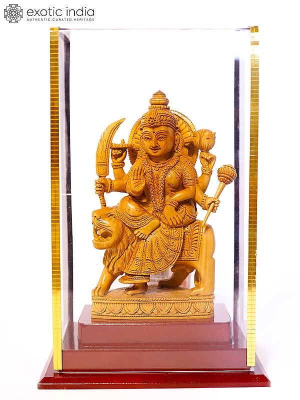 6" Sherawali Maa | Sandalwood Carved Statue