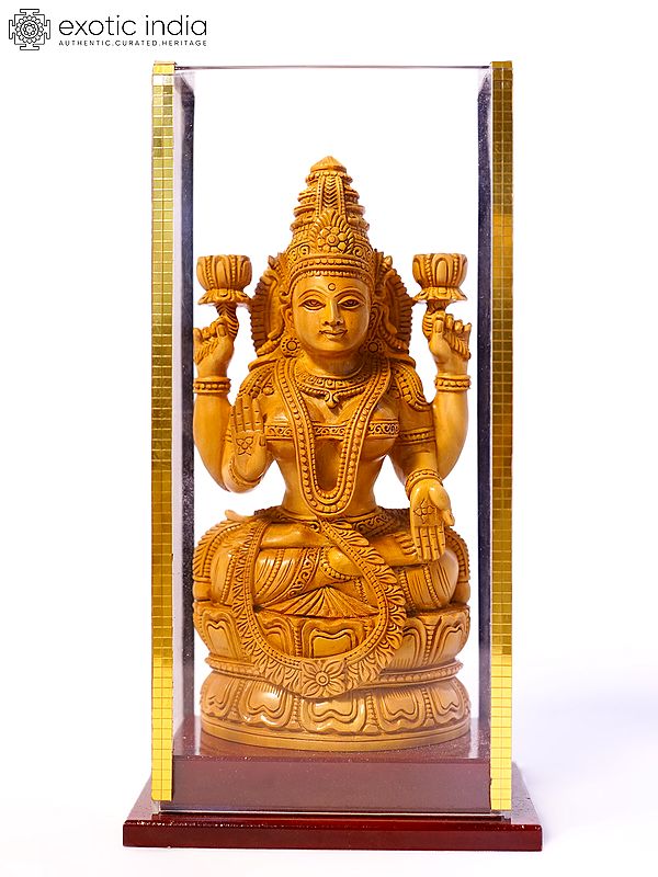 7" Four Armed Goddess Lakshmi | Sandalwood Carved Statue