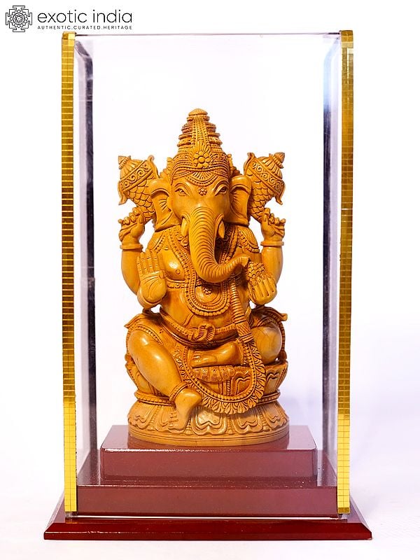 7" Chaturbhuja Ganesha | Sandalwood Carved Statue