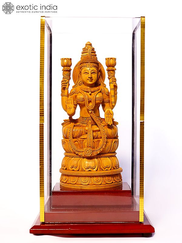 9" Sitting Devi Saraswati | Sandalwood Carved Statue