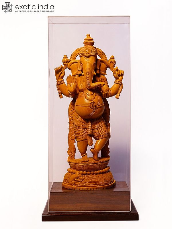 13" Dancing Lord Ganesha | Sandalwood Carved Statue