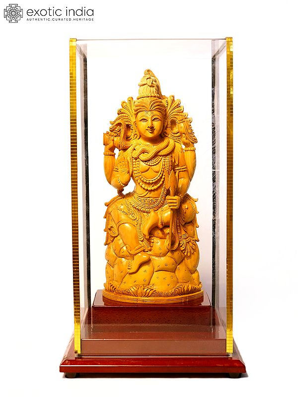 9" Sitting Lord Shiva in Blessing Gesture | Sandalwood Carved Statue