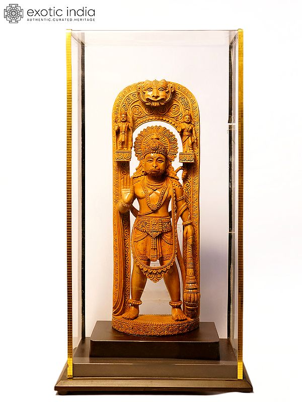 13" Bajarangabali Hanuman with Siya Ram | Sandalwood Carved Statue