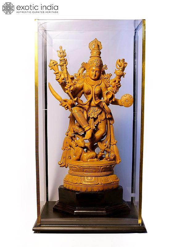 21" Ashtabhujadharini Goddess Mahishasura-Mardini (Durga) | Sandalwood Carved Statue