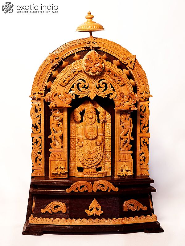 13" Lord Tirupati Balaji (Venkateshvara) with Kirtimukha Arch | Sandalwood Carved Statue