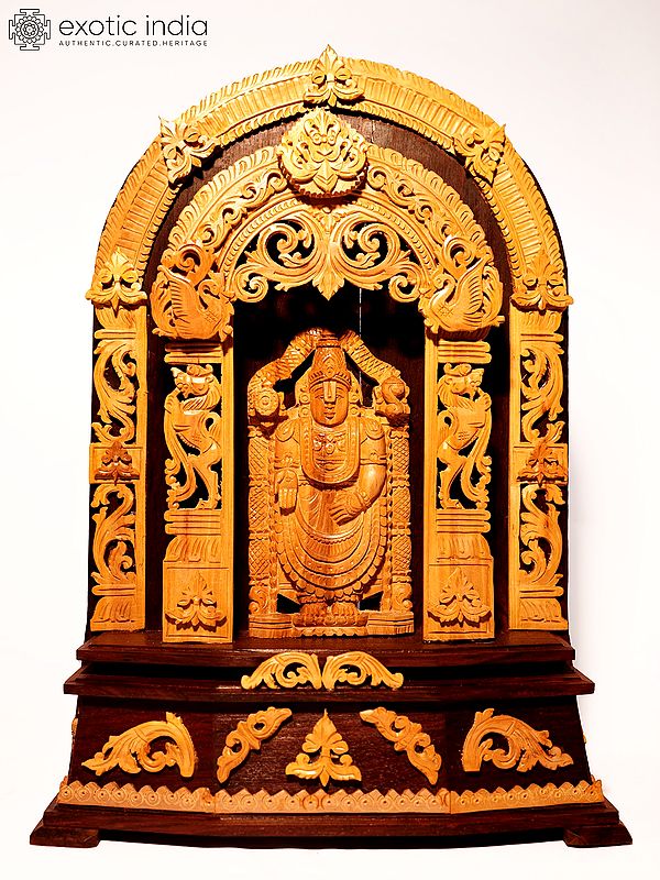 15" Lord Venkateshvara (Tirupati Balaji) with Kirtimukha Thone | Sandalwood Carved Statue