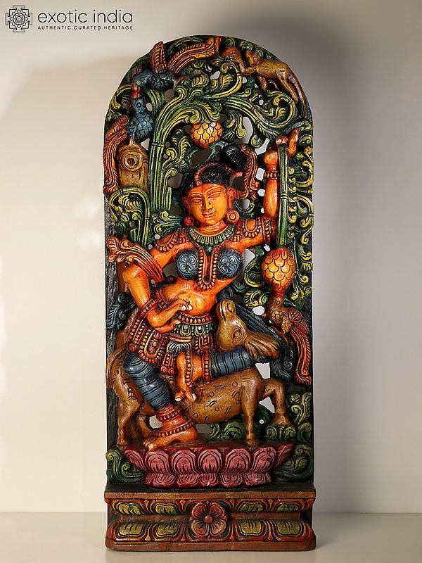 36" Large Wood Beautiful Apsara Idol