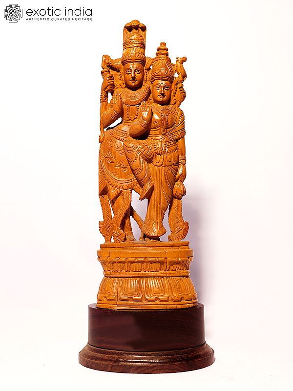 11" Standing Shiva Parvati | Sandalwood Carved Statue