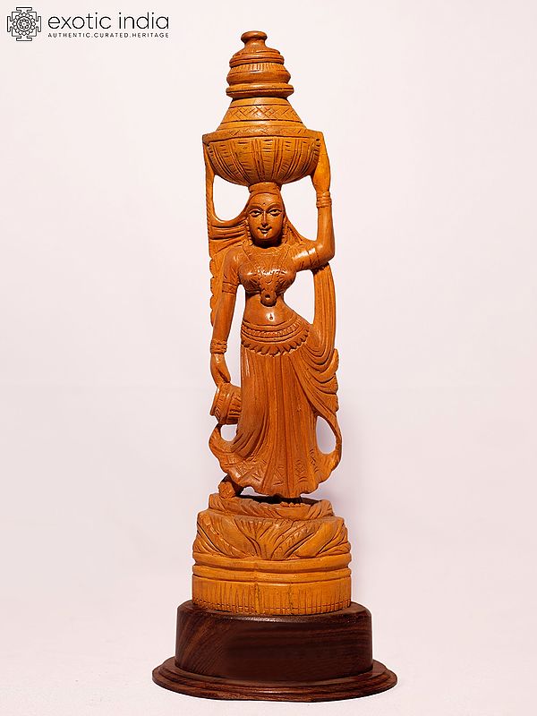 13" Indian Lady Seller | Sandalwood Carved Statue