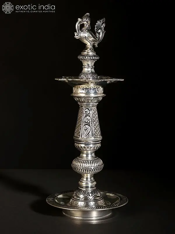 14" Silver Plating Peacock Lamp (Annam Lamp)