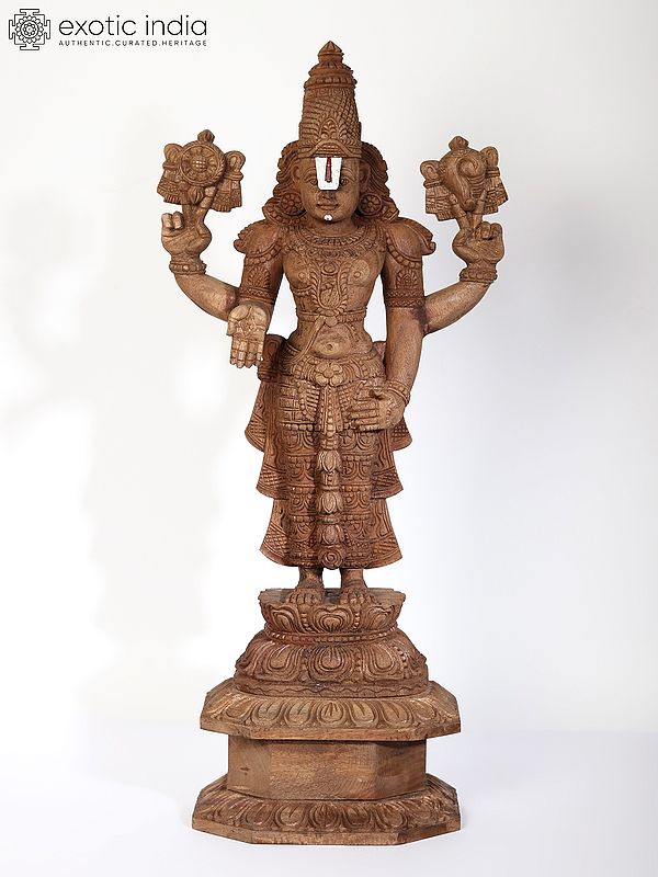 29" Standing Lord Tirupati Balaji Idol (Venkateshvara) | Vengai Wood Statue