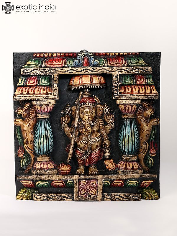 12" Wood Carved Lord Ganesha | Statue Plus Wall Hanging