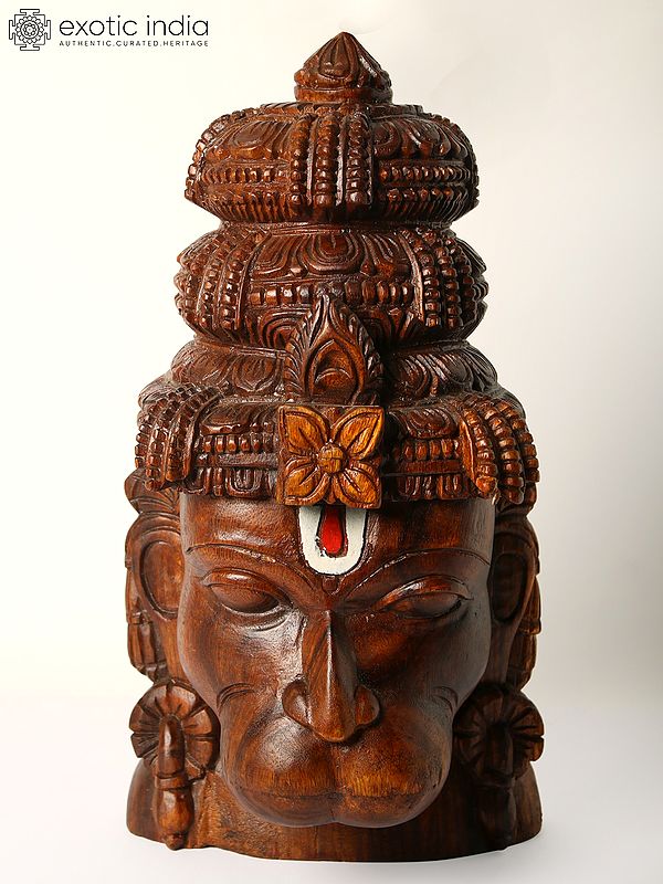 18" Wood Carved Lord Hanuman Head