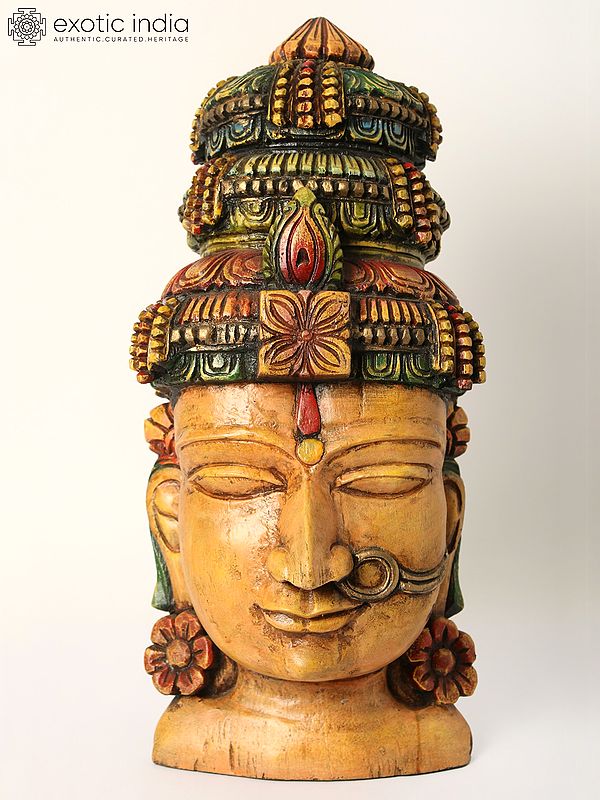19" Goddess Uma Head Idol | Devi Parvati Wood Carved Statue
