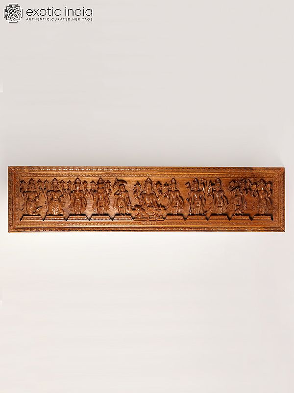 50" Large Teakwood Carved Dashavatara Wall Panel with Lord Vishnu at Center