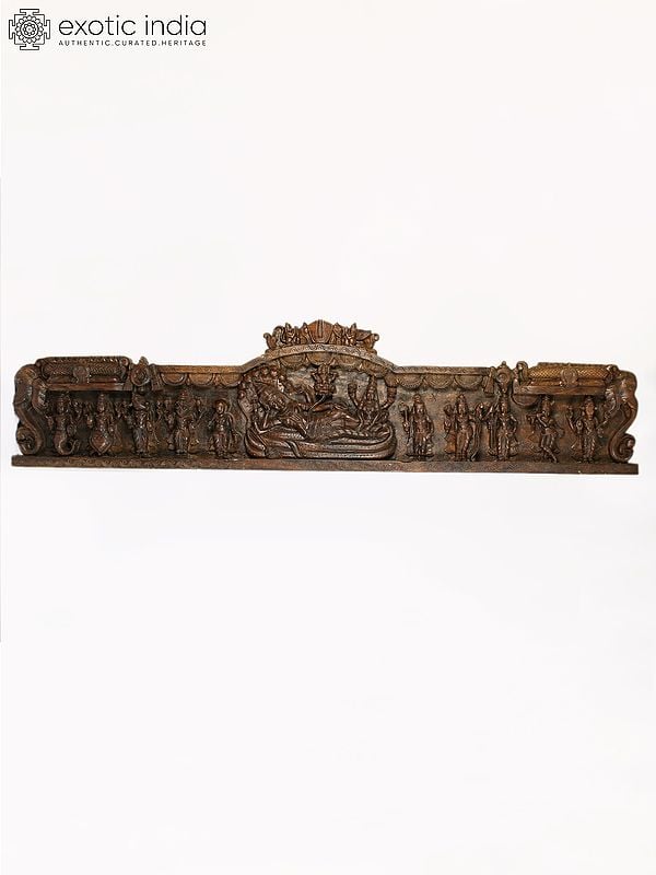 84" Large Wood Carved Dashavatara Wall Panel with Shesha-Shayi Lord Vishnu at Center