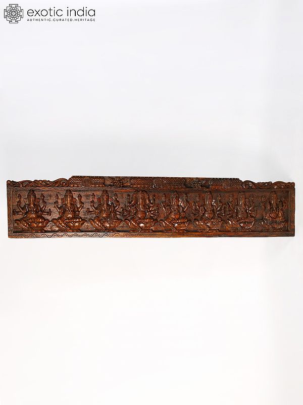 72" Large Wood Carved Ashta Ganapati Wall Panel