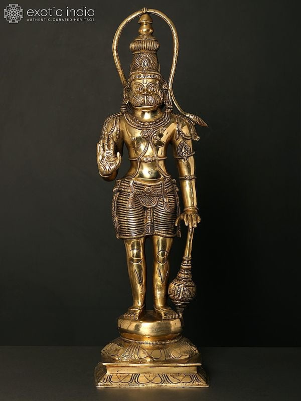 27" Standing Lord Hanuman in Blessing Gesture | Brass Statue