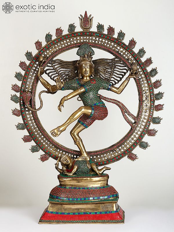 41" Large Nataraja | Brass Statue with Inlay Work