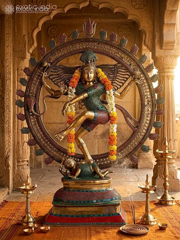 41" Large Nataraja Brass Statue with Inlay Work