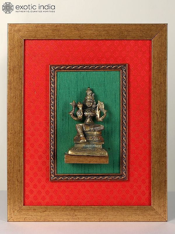 15" Brass Statue of Goddess Rajarajeshwari in Wood Framed | Wall Hanging Decor