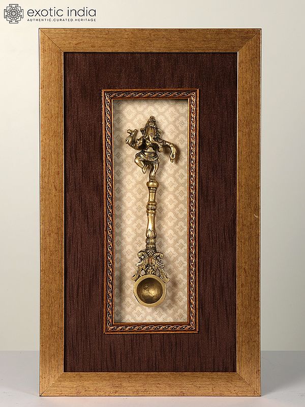 18" Framed Dancing Lord Ganesha Spoon | Wall Hanging