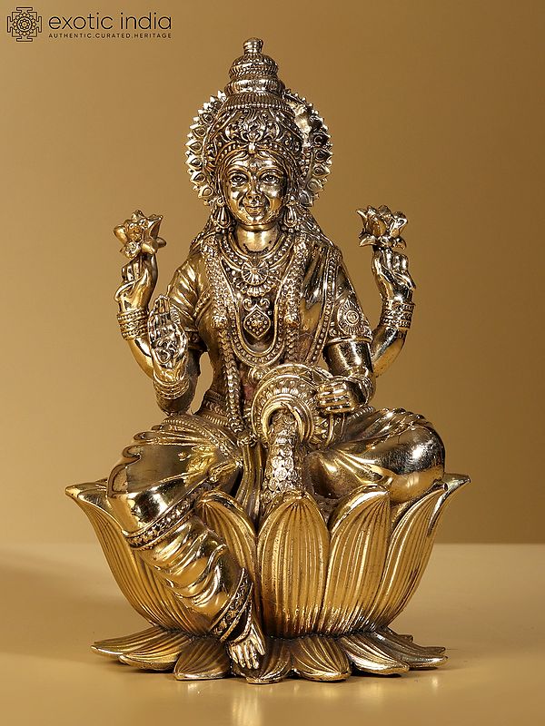 7" Brass Superfine Goddess Dhanlakshmi Sculpture