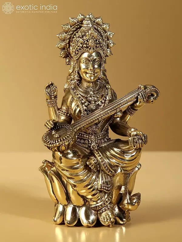 Small Superfine Maa Saraswati Brass Idol | Multiple Sizes