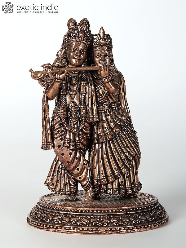 5" Small Superfine Radha Krishna Brass Statue